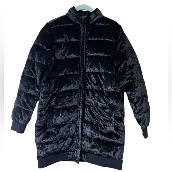 Jack by BB Dakota Black Crushed it Velvet Quilted Zip Puffer Coat Small NWT - Picture 7 of 9